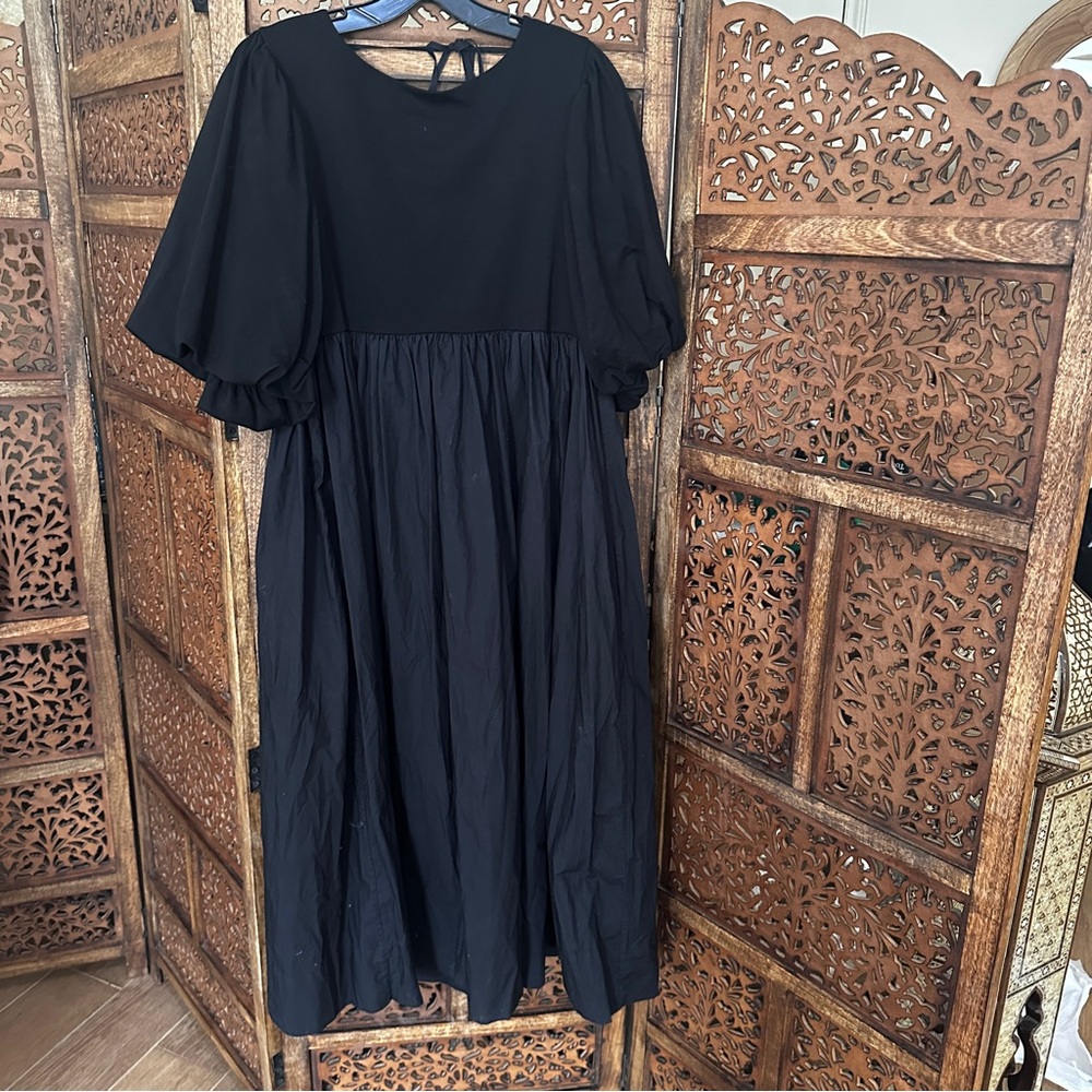 COS Contrast Panel Puff-Sleeve Midi Dress, Black, M - Picture 5 of 7